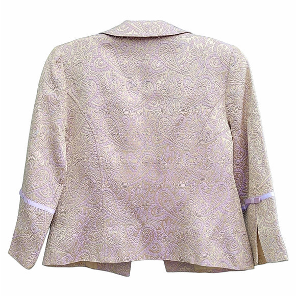 Vintage 80s Matty M Paisley Jacquard‎ Grosgrain Ribbon Bows Cropped Jacket - Picture 3 of 13